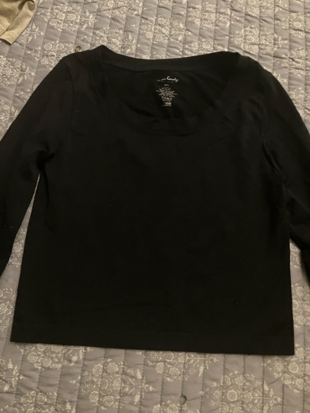 Cotton Candy Black Scoop Neck Long Sleeve Top